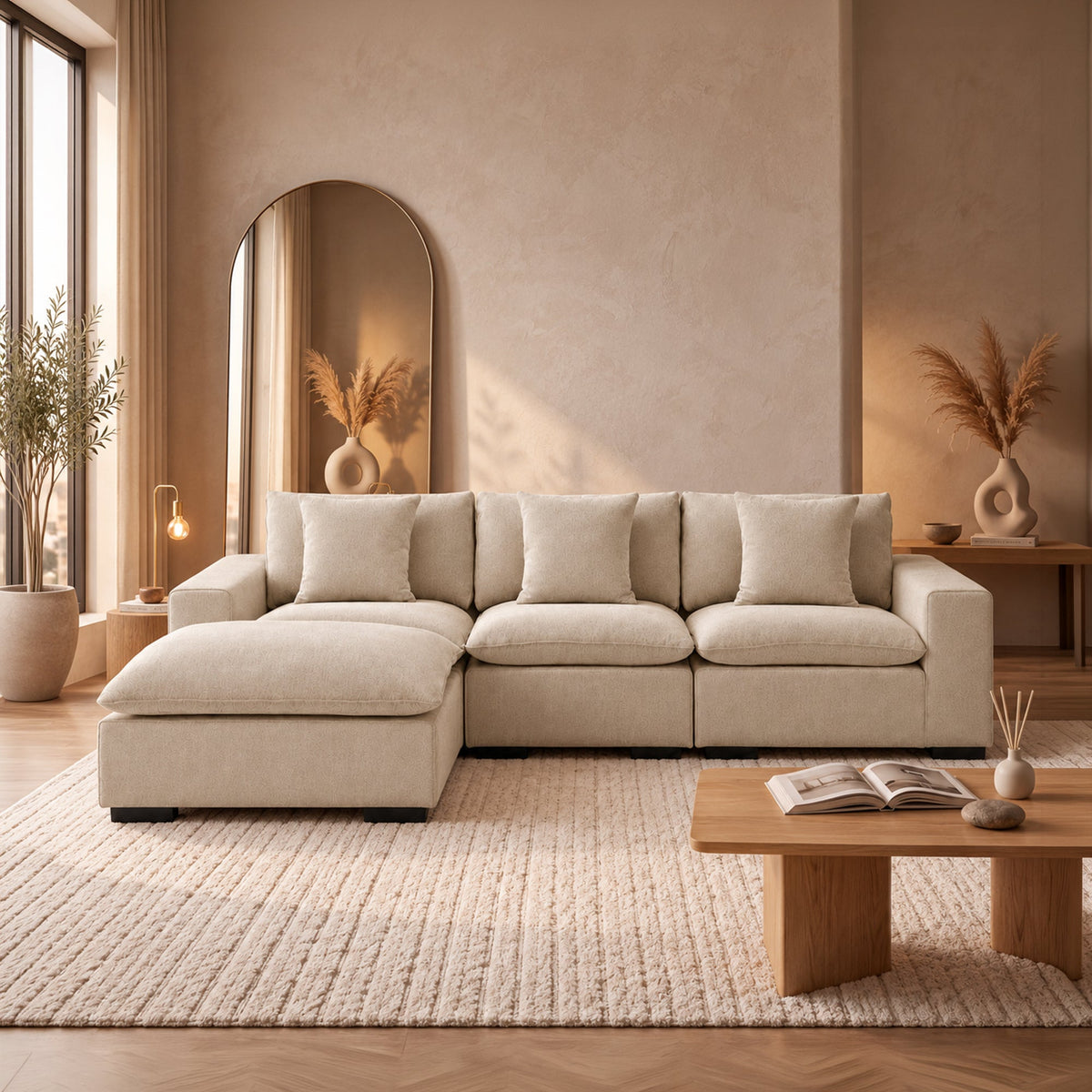 SELENIA Canapé d'angle modulable et réversible en tissu beige - Canapés d'angle - Mobilier Deco