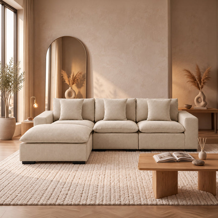 SELENIA Canapé d'angle modulable et réversible en tissu beige