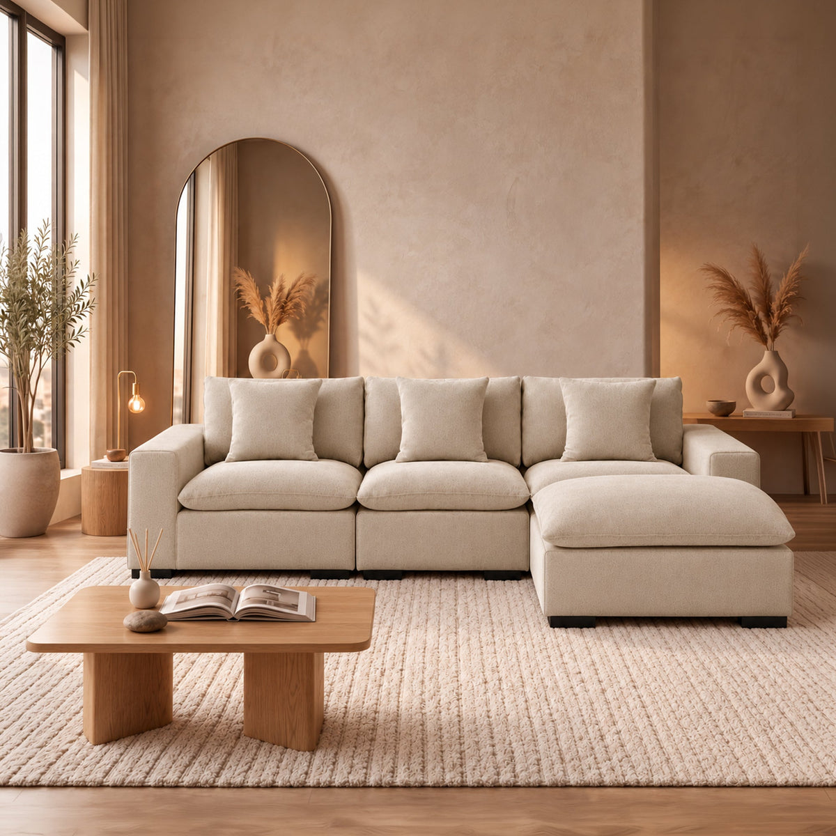 SELENIA Canapé d'angle modulable et réversible en tissu beige - Canapés d'angle - Mobilier Deco