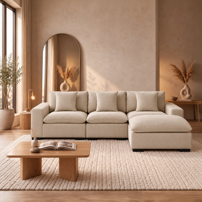 SELENIA Canapé d'angle modulable et réversible en tissu beige