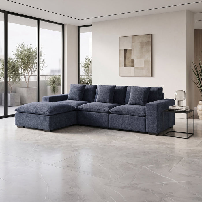 SELENIA Canapé d'angle modulable et réversible en tissu bleu – Canapés d'angle Mobilier Deco