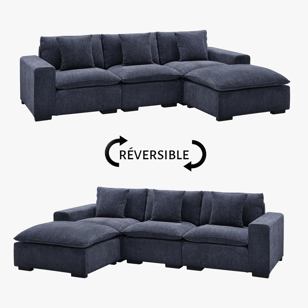 SELENIA Canapé d'angle modulable et réversible en tissu bleu - Canapés d'angle - Mobilier Deco