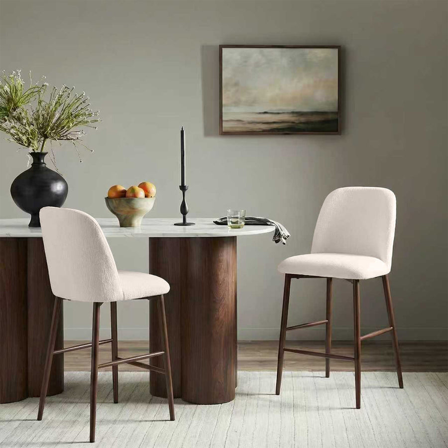 SELIA Lot de 2 tabourets en tissu beige pieds couleur bois foncé — aperçu vidéo