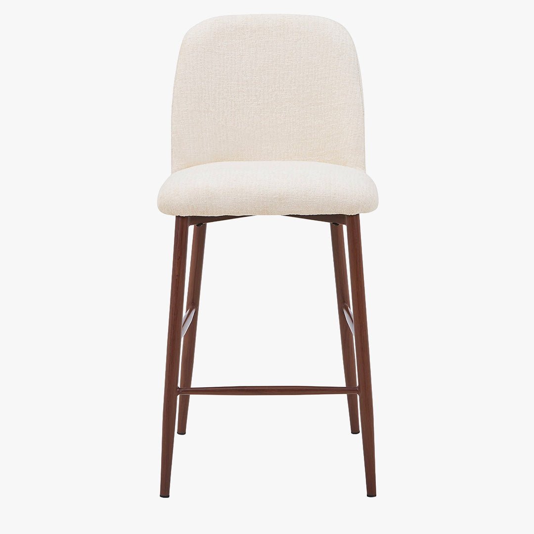 SELIA Lot de 2 tabourets en tissu beige pieds couleur bois foncé - Tabourets - Mobilier Deco