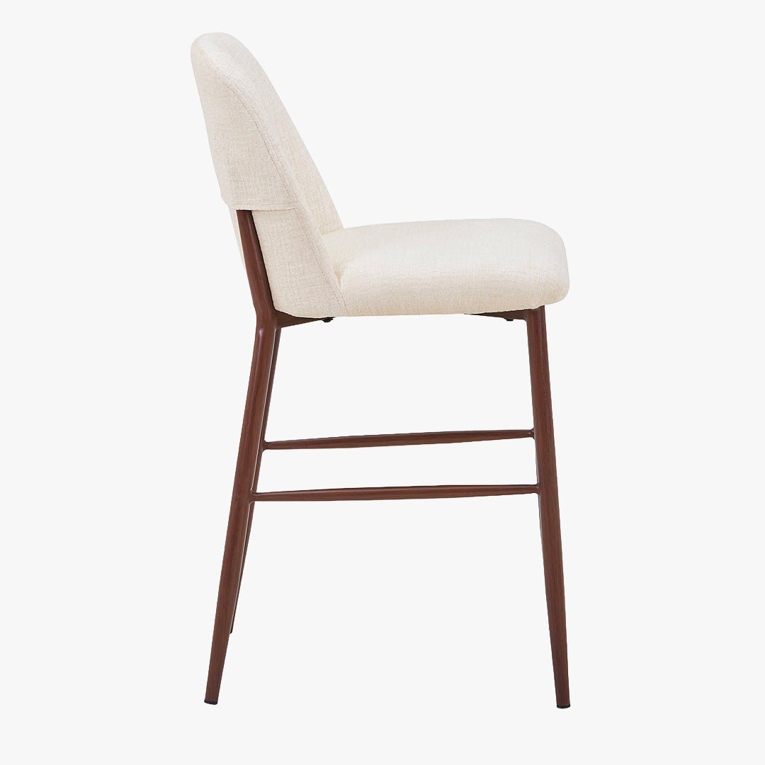 SELIA Lot de 2 tabourets en tissu beige pieds couleur bois foncé - Tabourets - Mobilier Deco