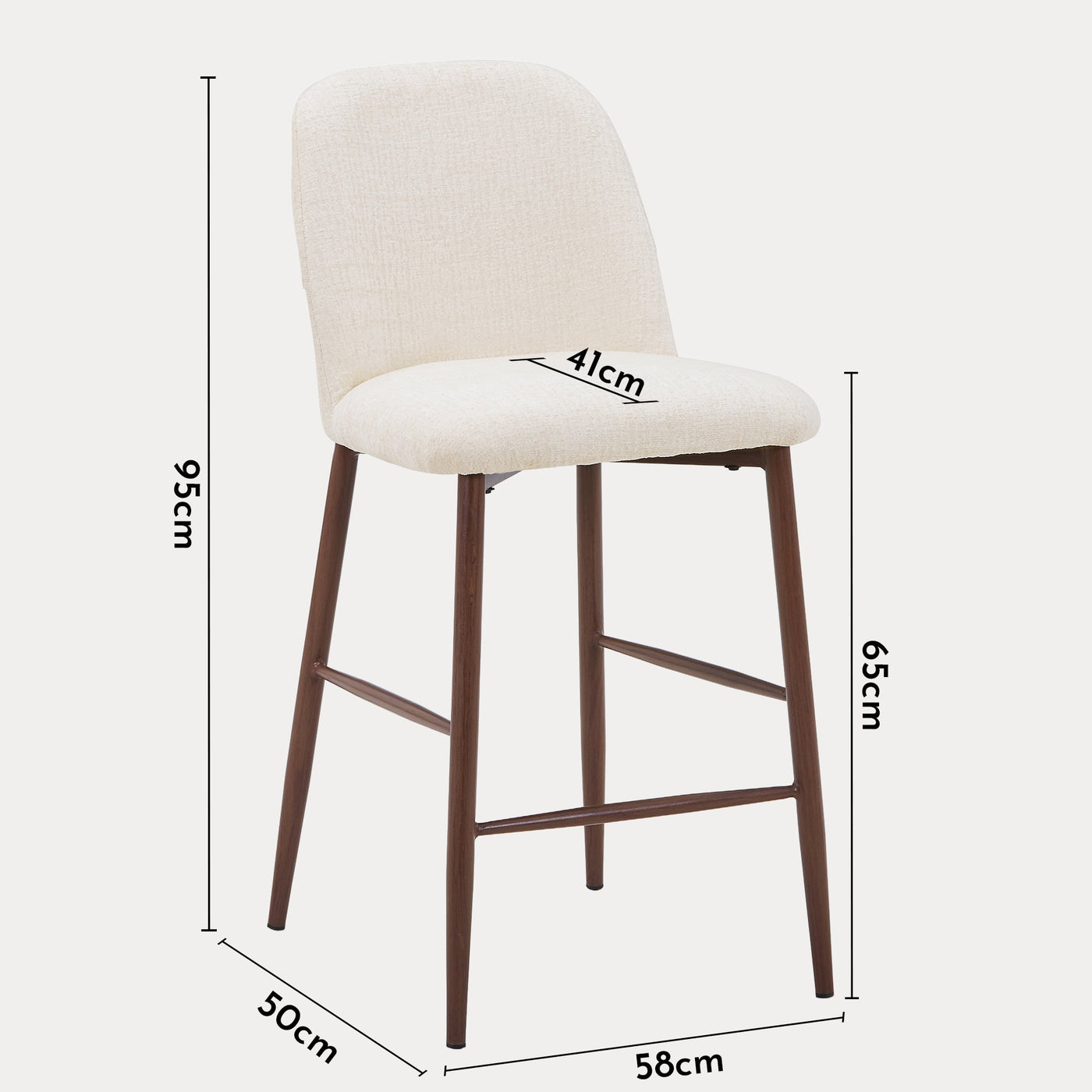 SELIA Lot de 2 tabourets en tissu beige pieds couleur bois foncé - Tabourets - Mobilier Deco