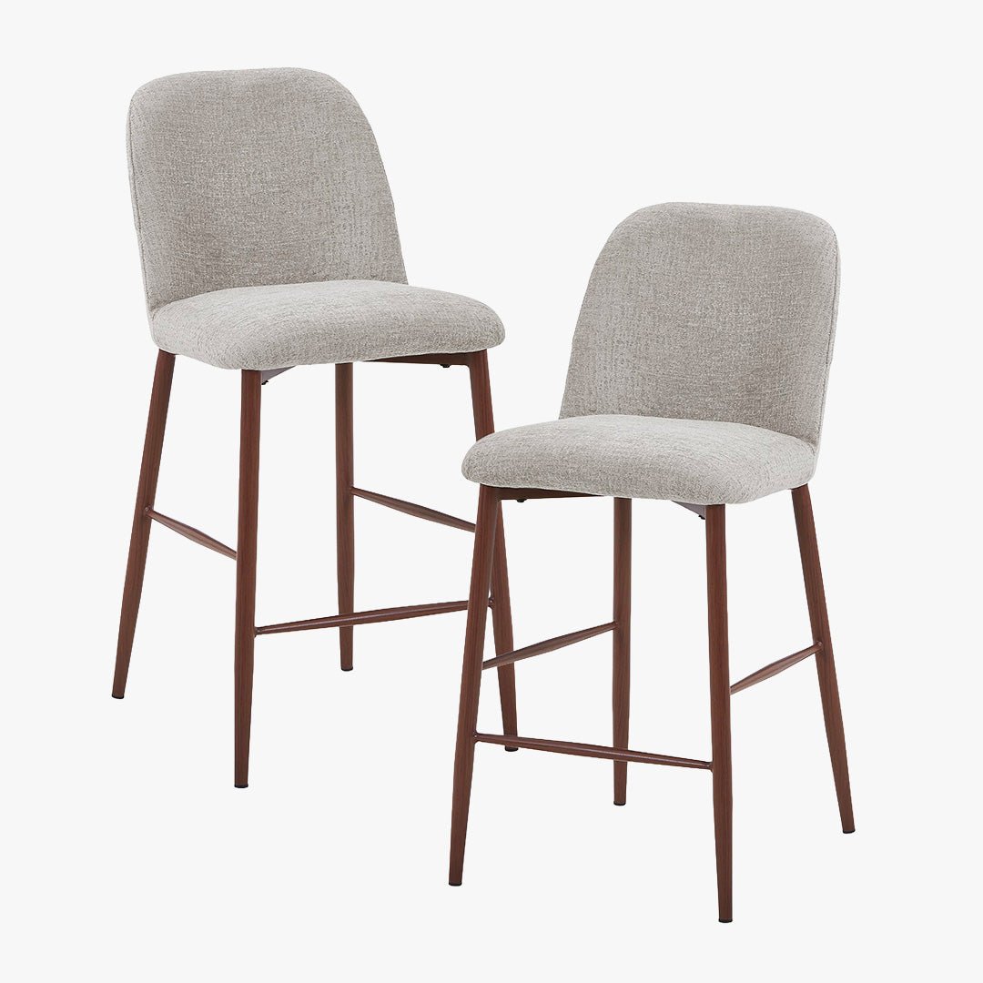 SELIA Lot de 2 tabourets en tissu taupe clair pieds couleur bois foncé - Tabourets - Mobilier Deco