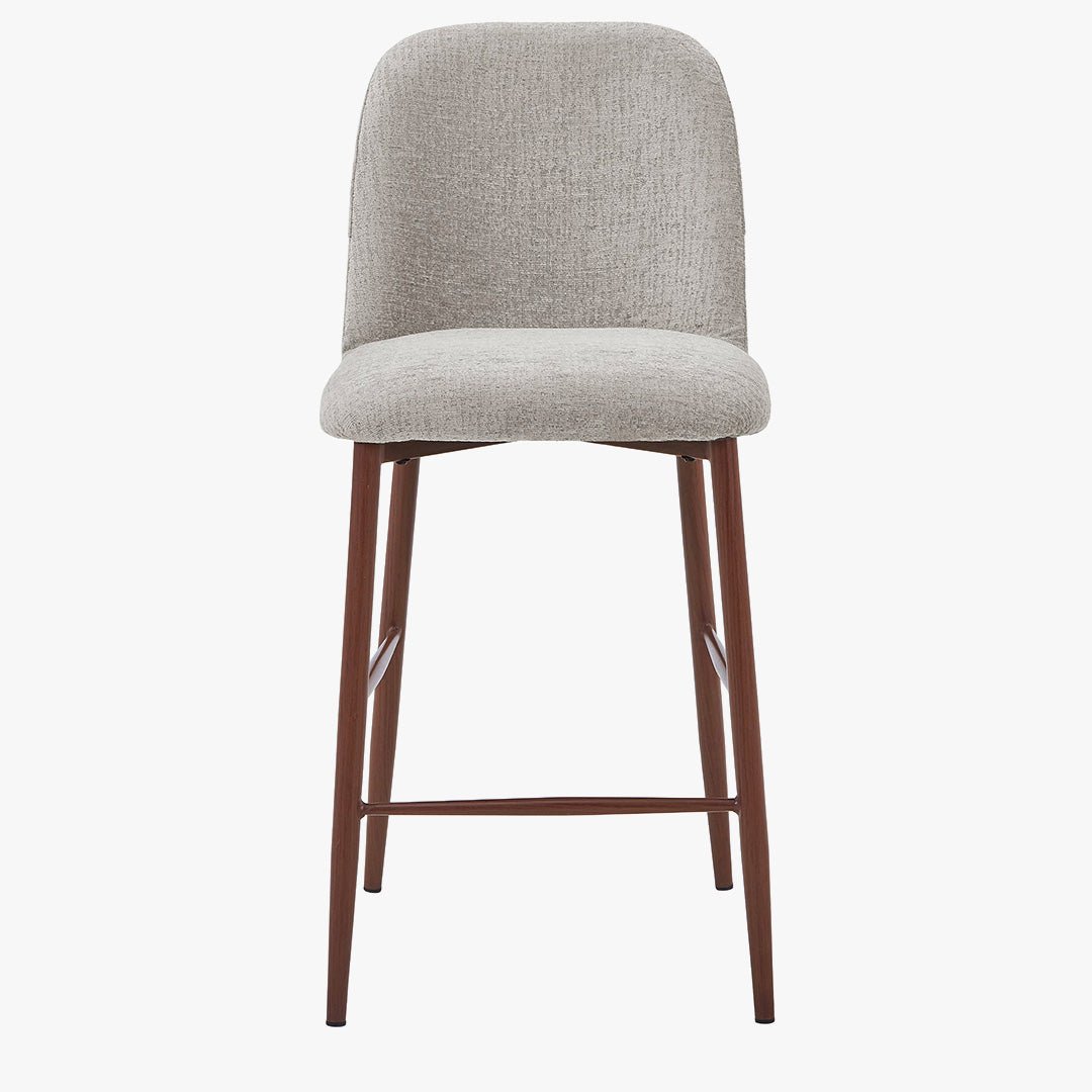 SELIA Lot de 2 tabourets en tissu taupe clair pieds couleur bois foncé - Tabourets - Mobilier Deco