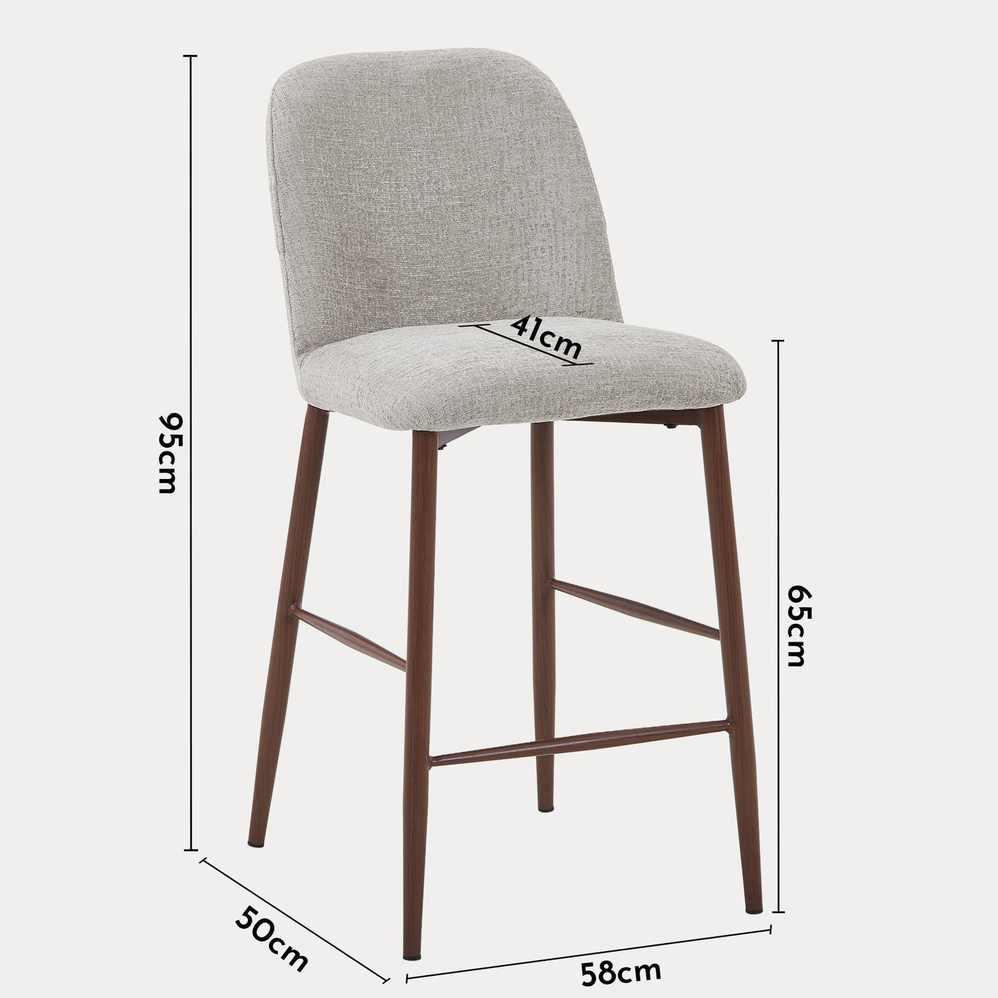 SELIA Lot de 2 tabourets en tissu taupe clair pieds couleur bois foncé - Tabourets - Mobilier Deco