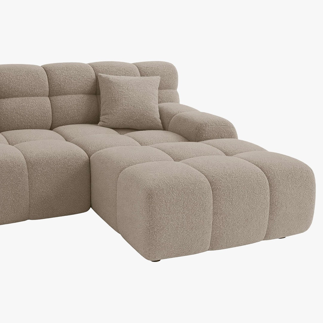 SERENA Canapé d'angle tissu bouclette beige foncé - Angle droit - Canapés d'angle - Mobilier Deco