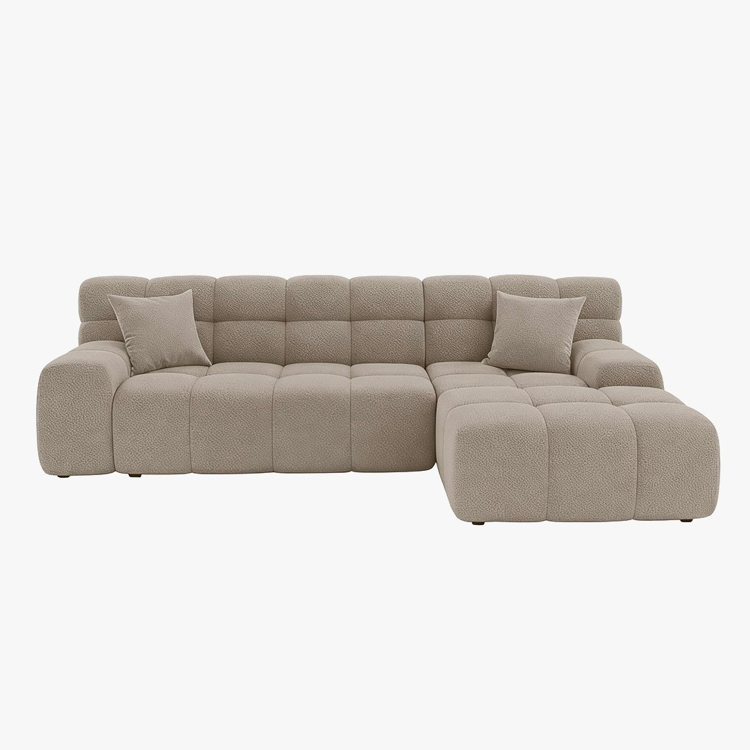 SERENA Canapé d'angle tissu bouclette beige foncé - Angle droit - Canapés d'angle - Mobilier Deco