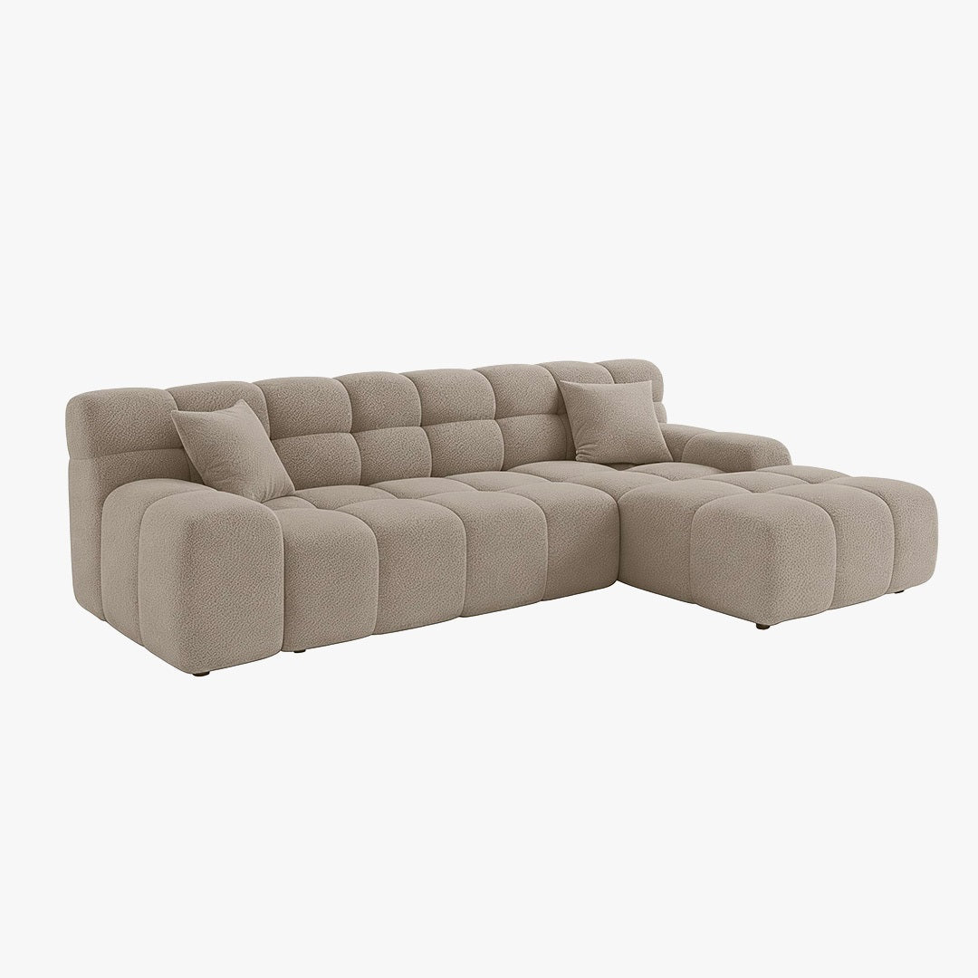SERENA Canapé d'angle tissu bouclette beige foncé - Angle droit - Canapés d'angle - Mobilier Deco
