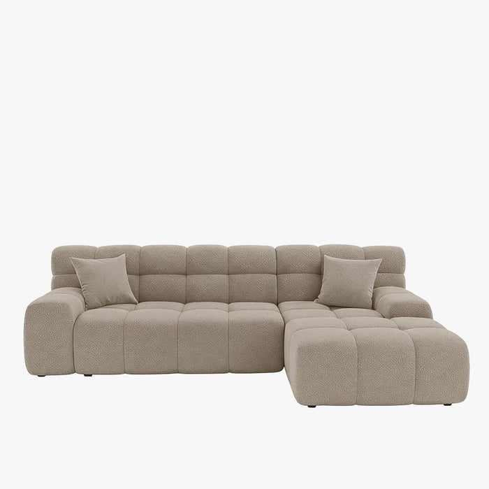 SERENA Canapé d'angle tissu bouclette beige foncé - Angle droit