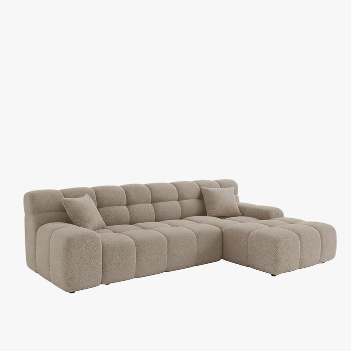 SERENA Canapé d'angle tissu bouclette beige foncé - Angle droit