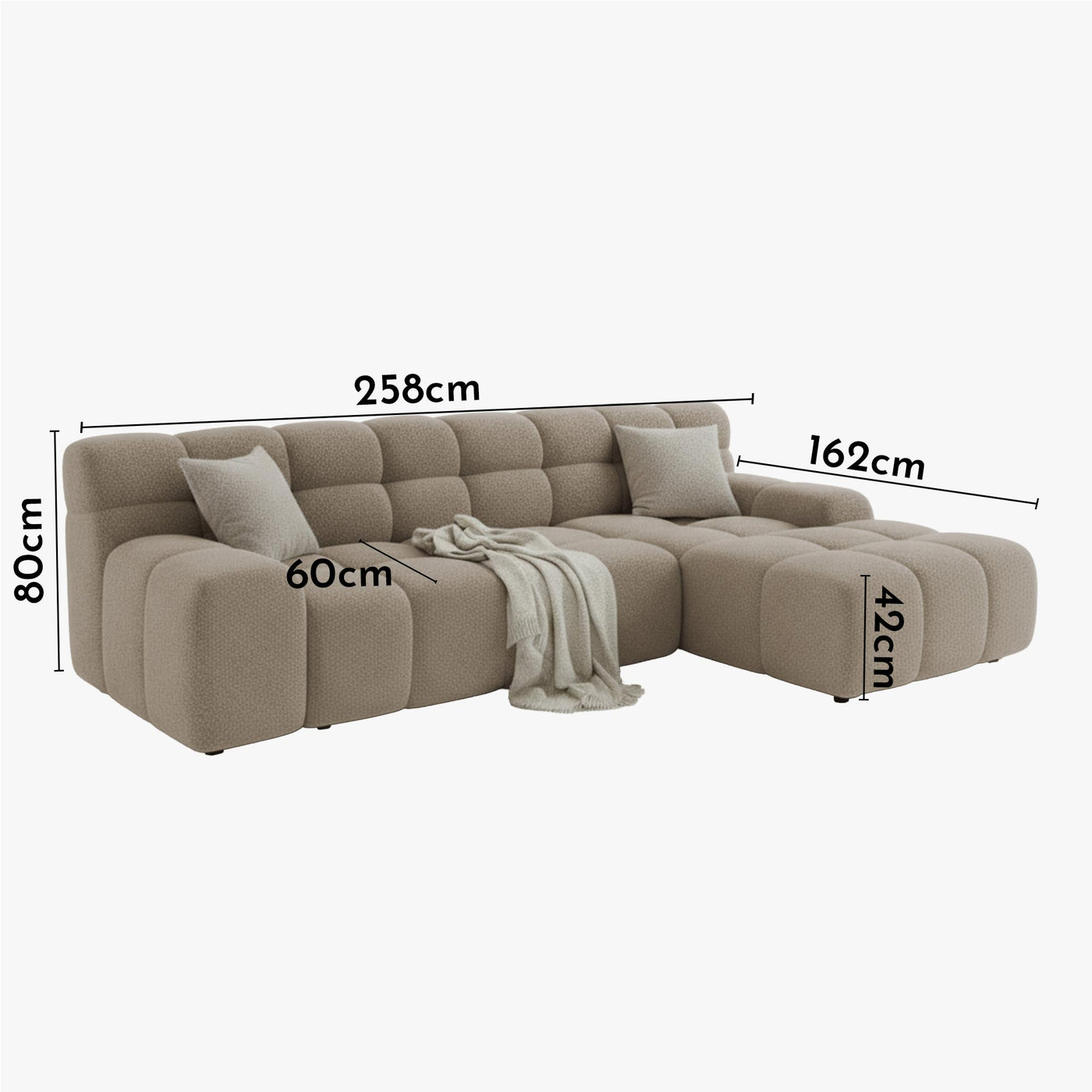 SERENA Canapé d'angle tissu bouclette beige foncé - Angle droit - Canapés d'angle - Mobilier Deco