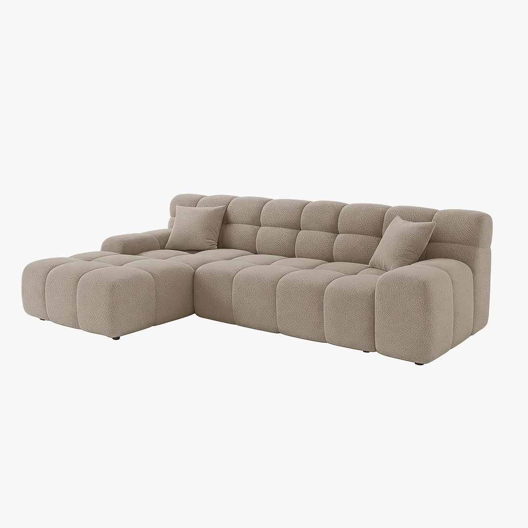 SERENA Canapé d'angle tissu bouclette beige foncé - Angle gauche - Canapés d'angle - Mobilier Deco