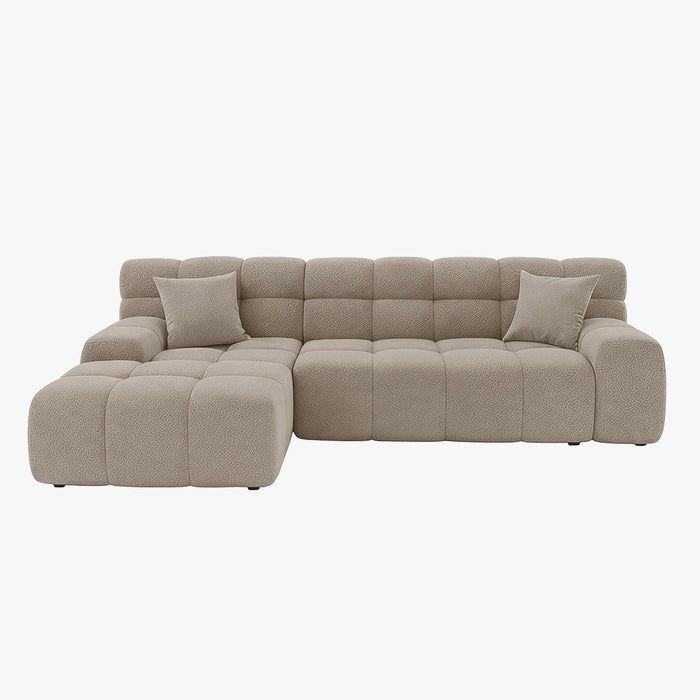 SERENA Canapé d'angle tissu bouclette beige foncé - Angle gauche