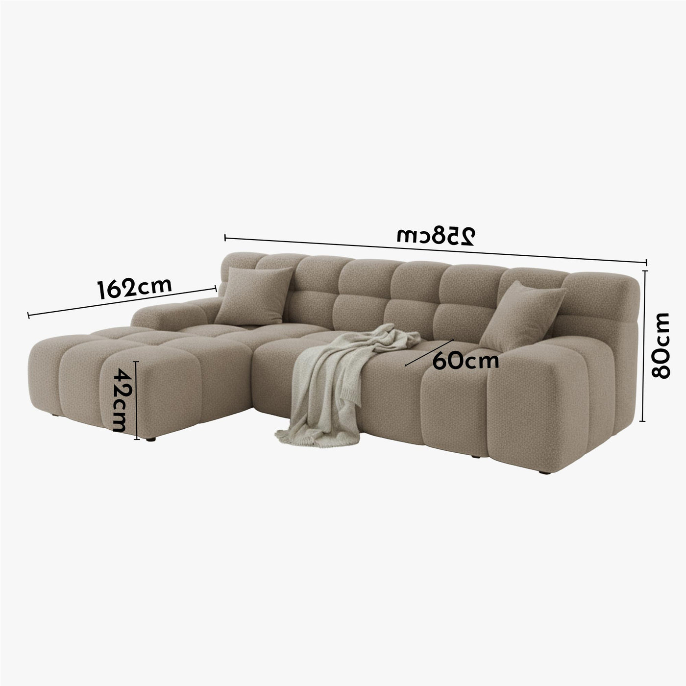 SERENA Canapé d'angle tissu bouclette beige foncé - Angle gauche - Canapés d'angle - Mobilier Deco
