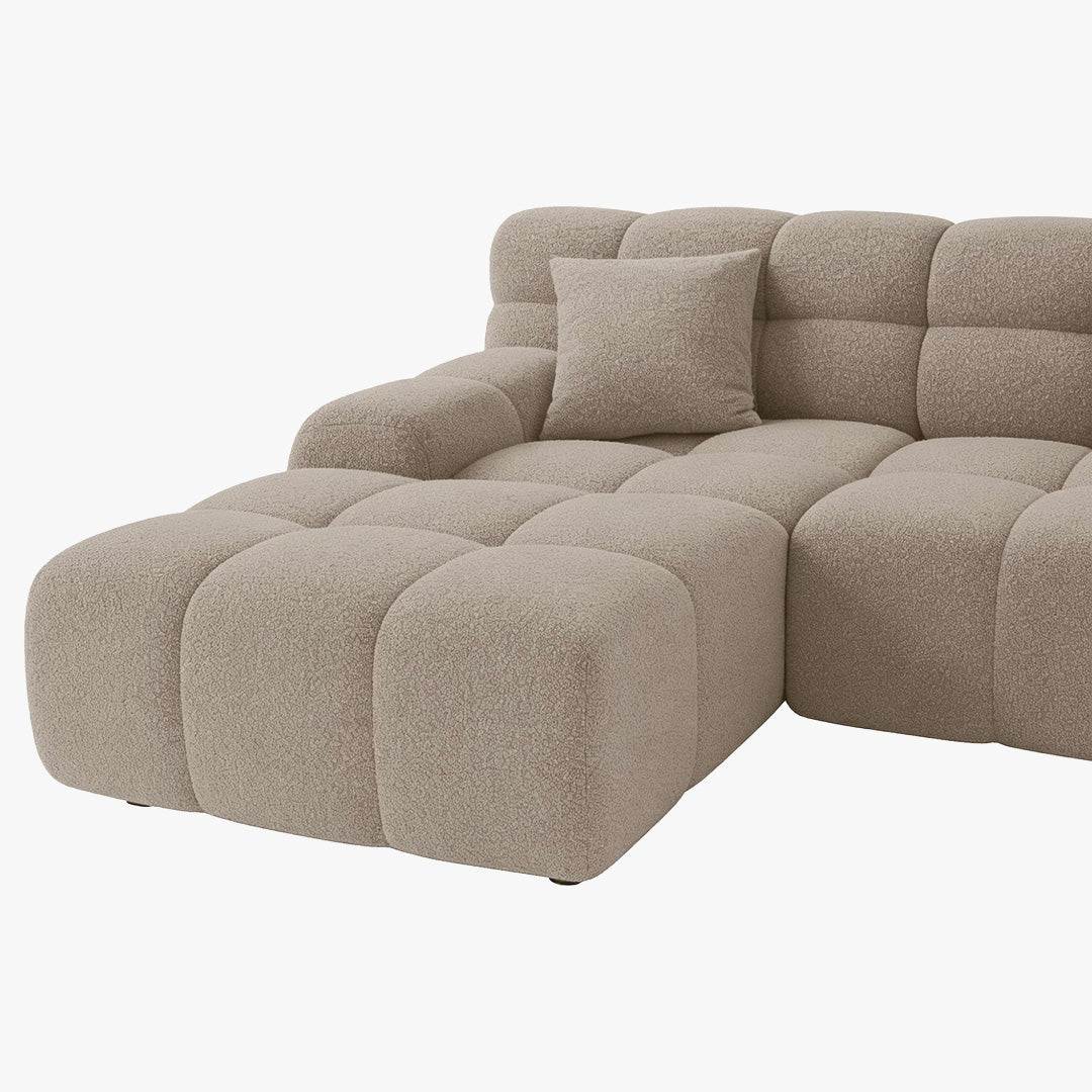 SERENA Canapé d'angle tissu bouclette beige foncé - Angle gauche - Canapés d'angle - Mobilier Deco