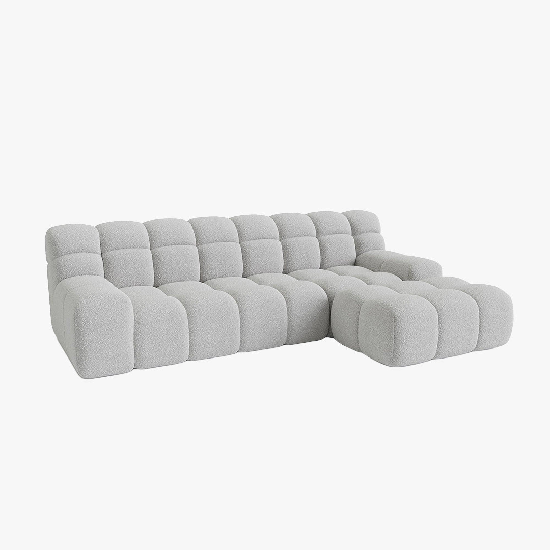SERENA Canapé d'angle tissu bouclette gris clair - Angle droit - Canapés d'angle - Mobilier Deco