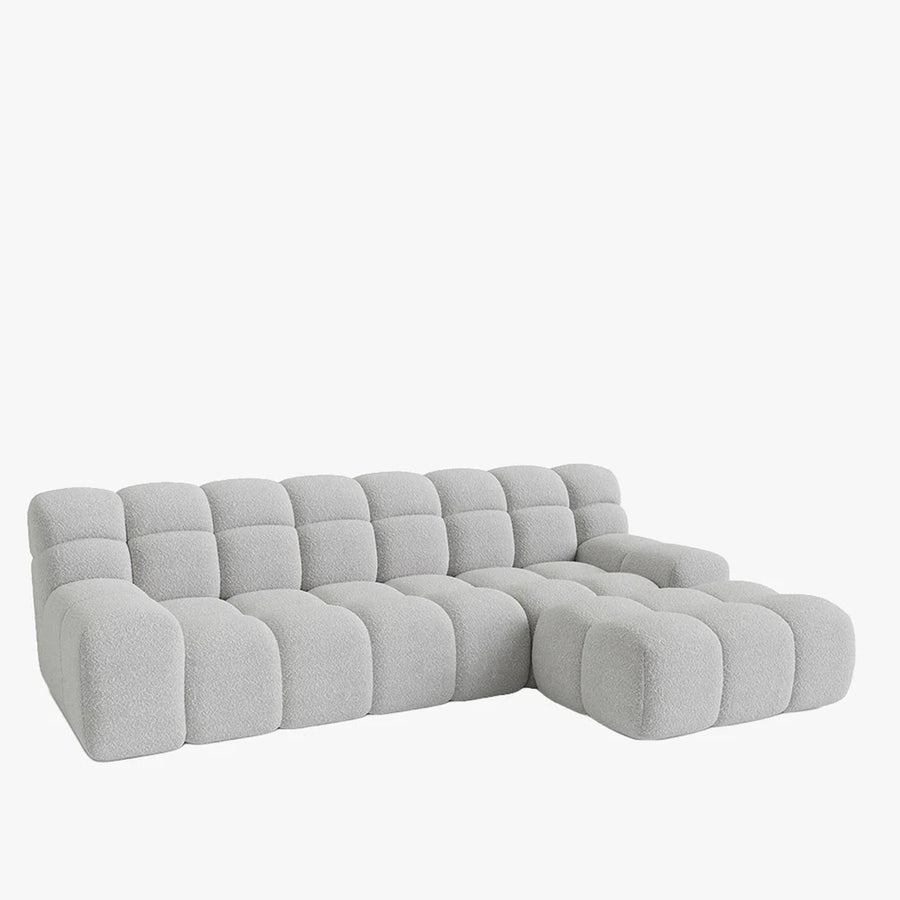 SERENA Canapé d'angle tissu bouclette gris clair - Angle droit — aperçu vidéo