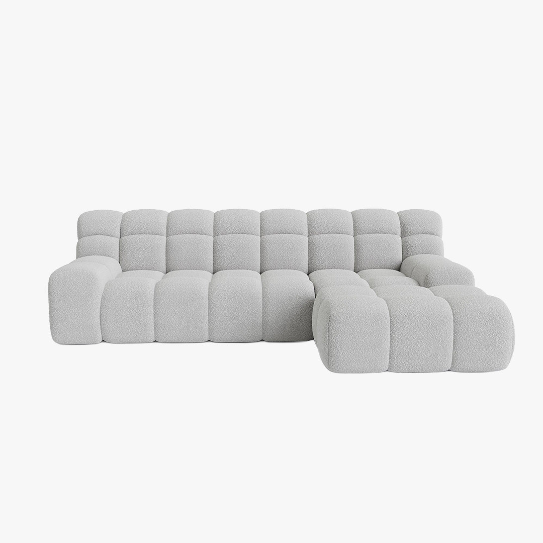 SERENA Canapé d'angle tissu bouclette gris clair - Angle droit - Canapés d'angle - Mobilier Deco