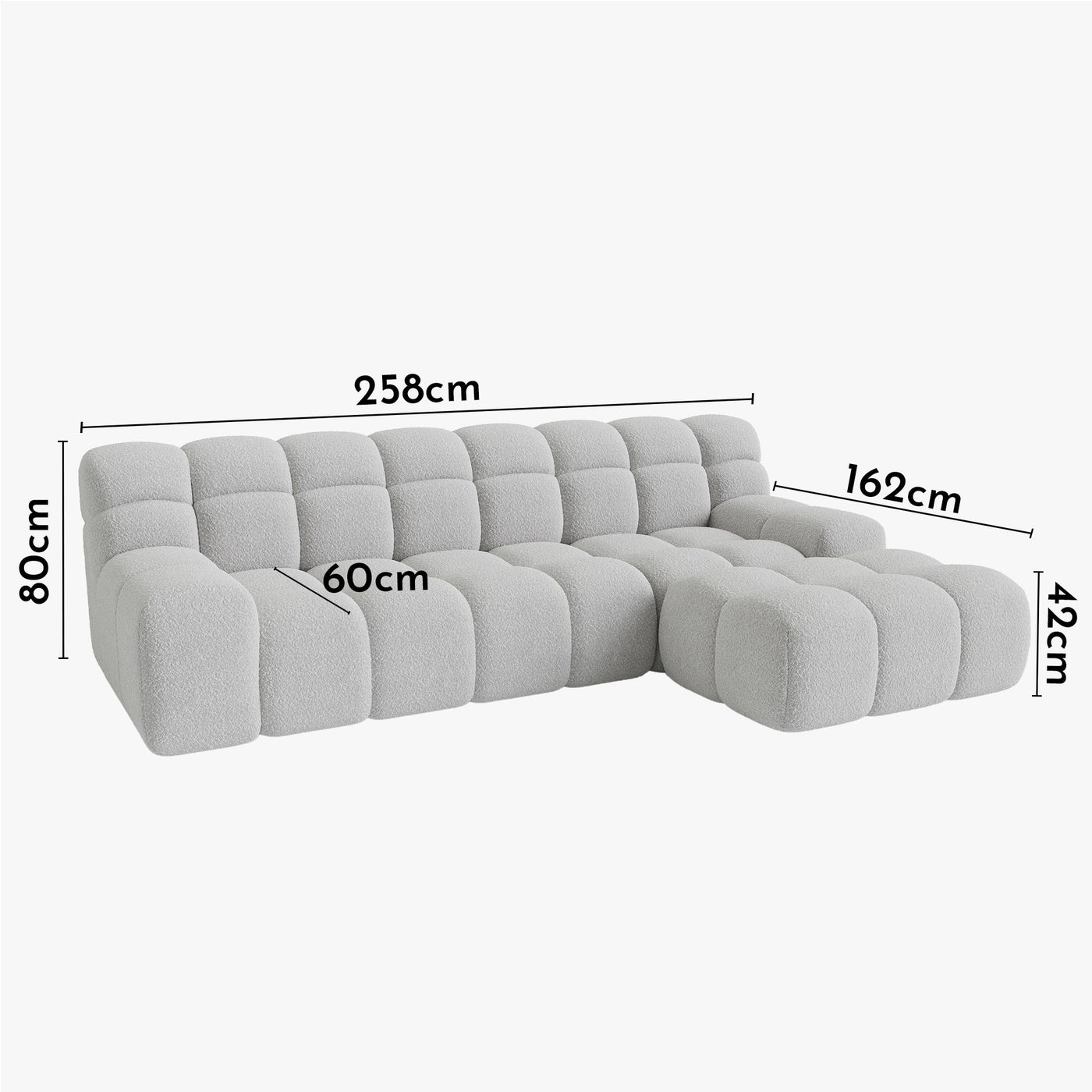 SERENA Canapé d'angle tissu bouclette gris clair - Angle droit - Canapés d'angle - Mobilier Deco