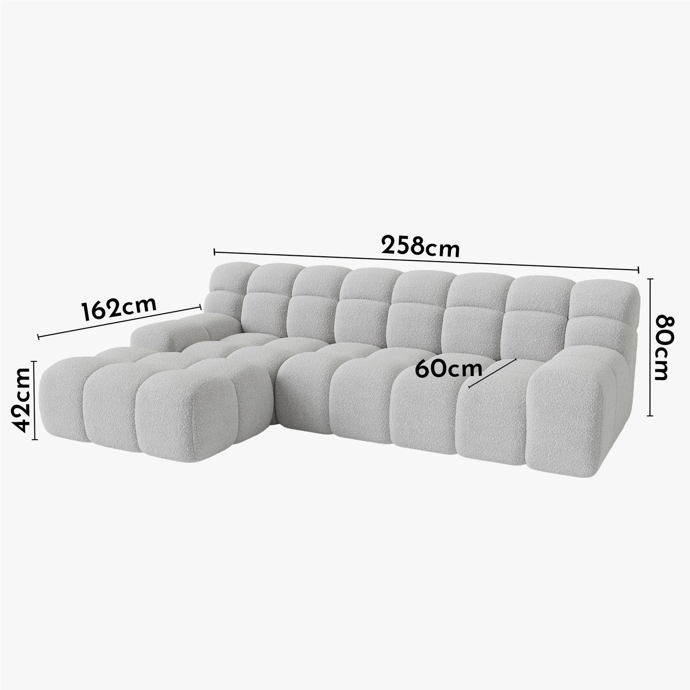 SERENA Canapé d'angle tissu bouclette gris clair - Angle gauche - Canapés d'angle - Mobilier Deco