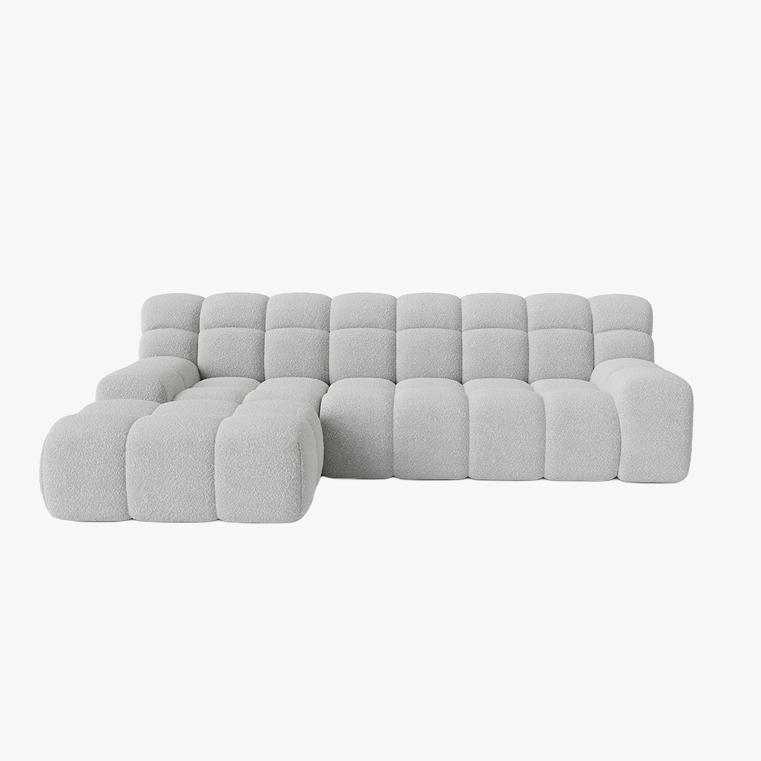 SERENA Canapé d'angle tissu bouclette gris clair - Angle gauche - Canapés d'angle - Mobilier Deco