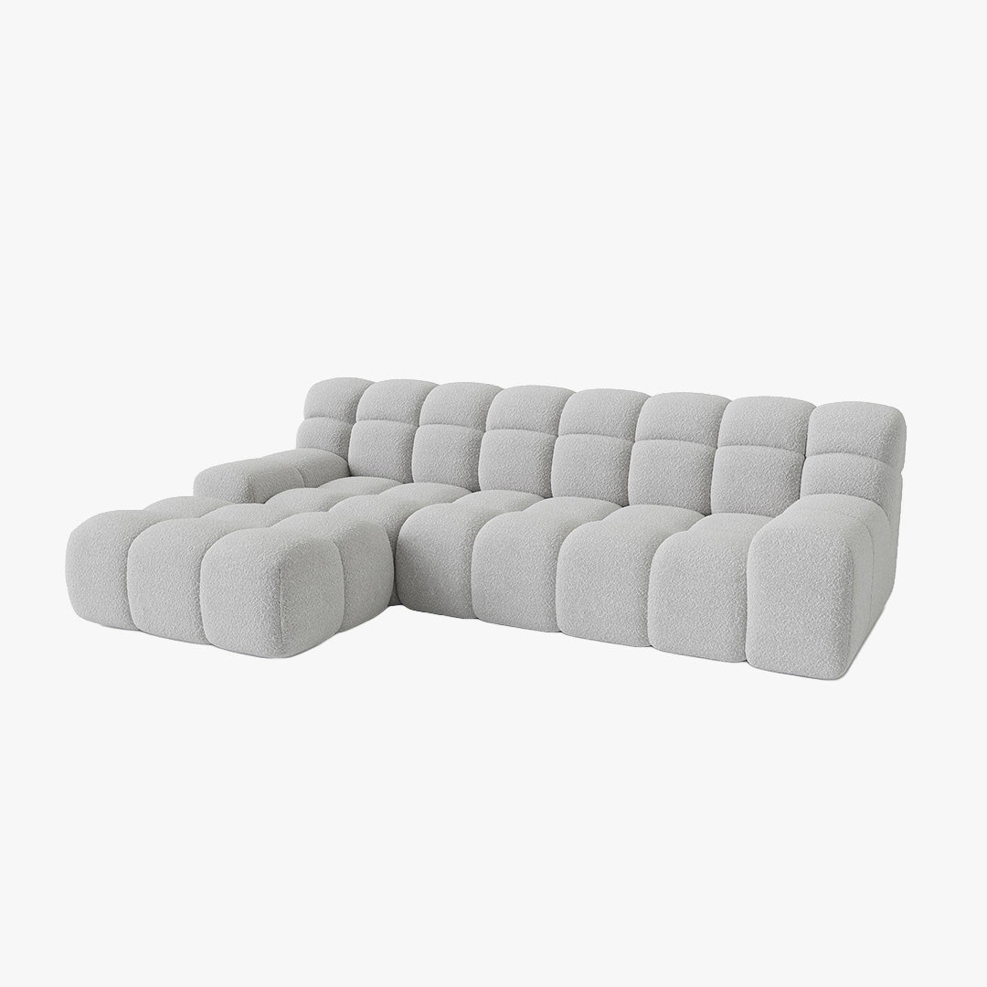 SERENA Canapé d'angle tissu bouclette gris clair - Angle gauche - Canapés d'angle - Mobilier Deco