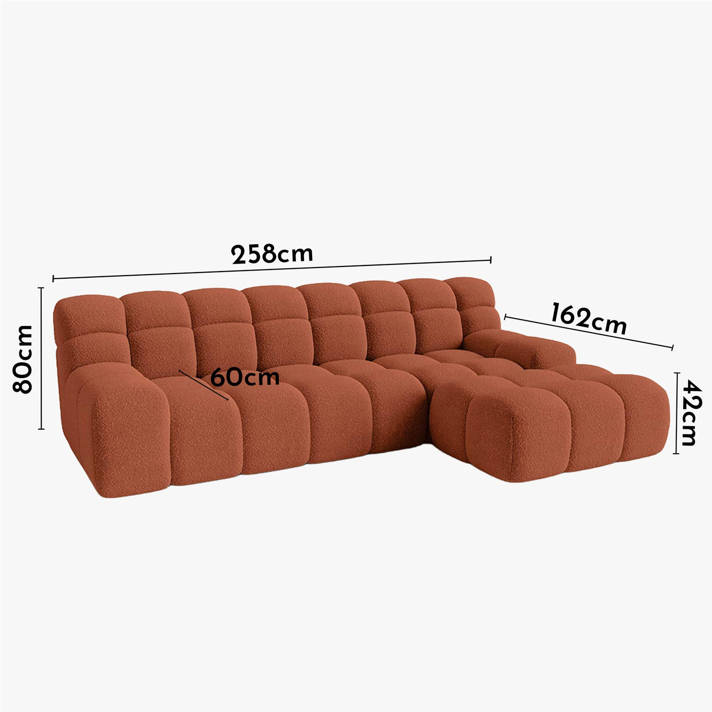 SERENA Canapé d'angle tissu bouclette orange - Angle droit - Canapés d'angle - Mobilier Deco