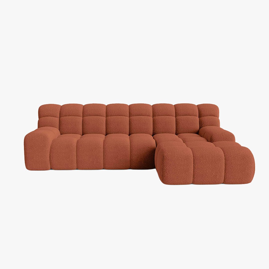 SERENA Canapé d'angle tissu bouclette orange - Angle droit - Canapés d'angle - Mobilier Deco