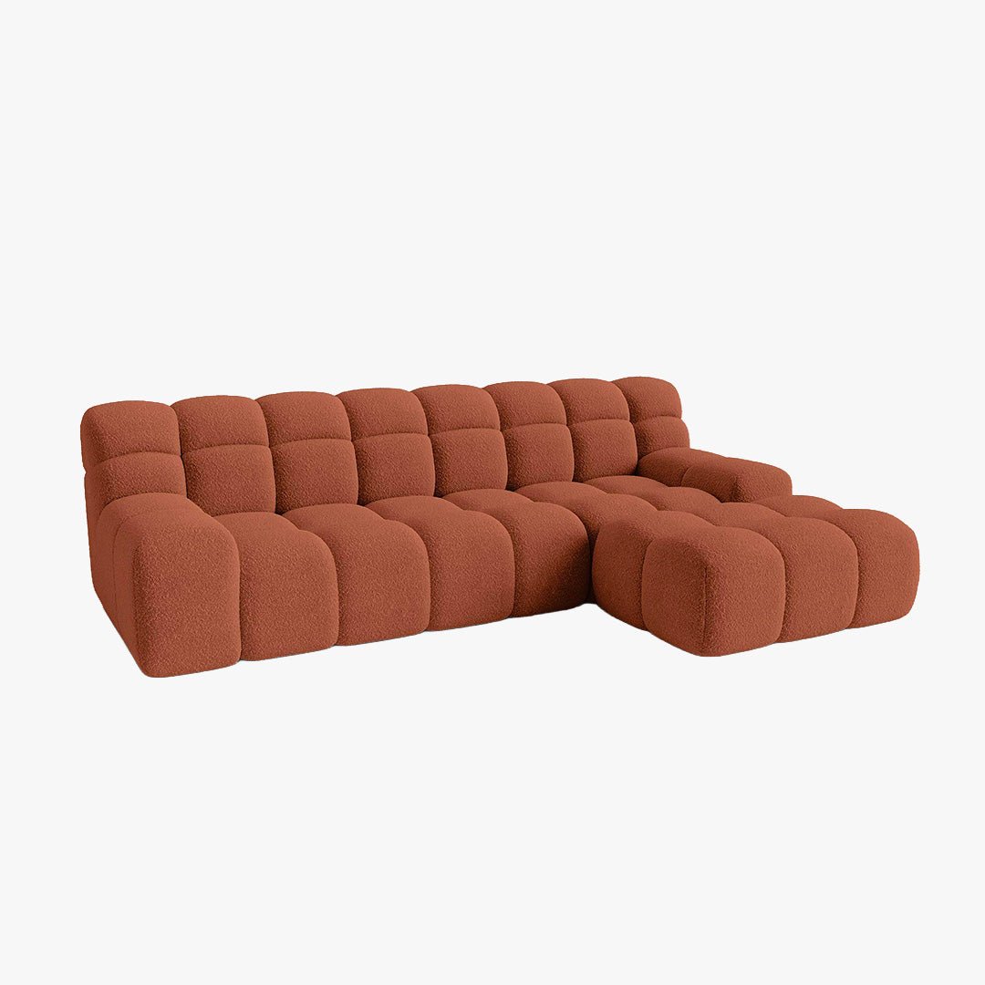 SERENA Canapé d'angle tissu bouclette orange - Angle droit - Canapés d'angle - Mobilier Deco