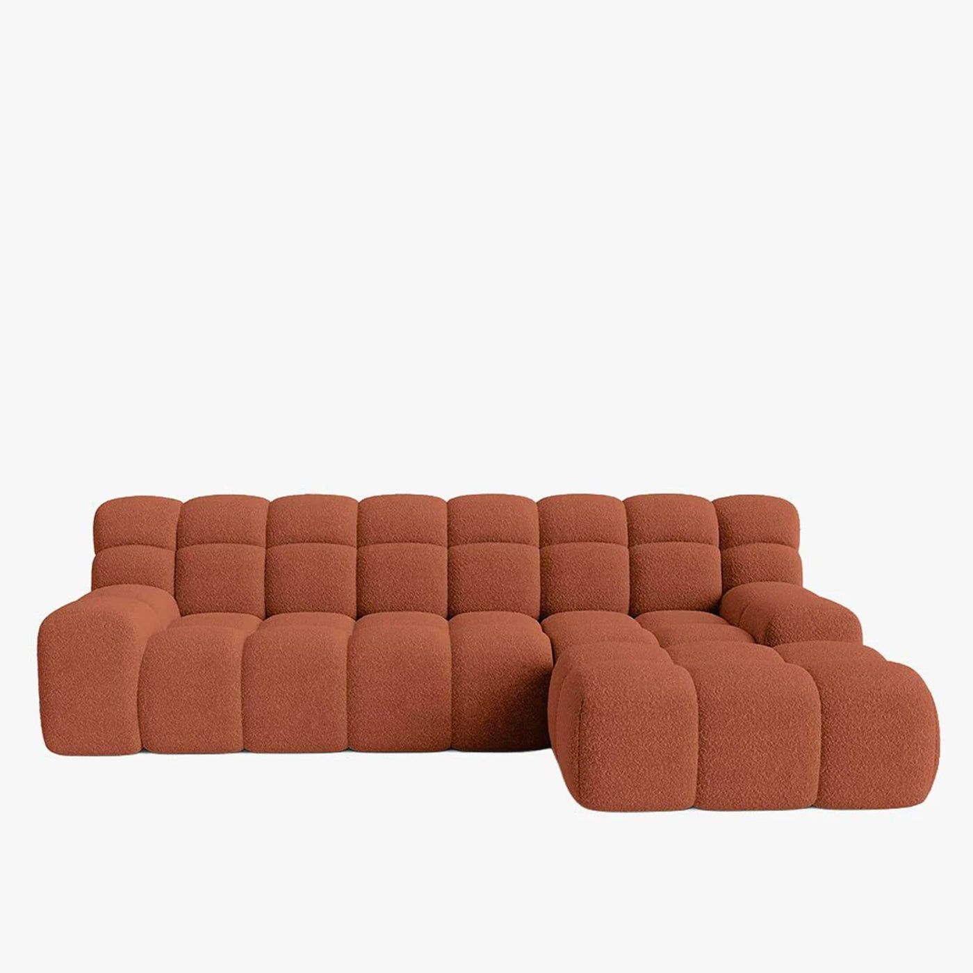 SERENA Canapé d'angle tissu bouclette orange - Angle droit - Canapés d'angle - Mobilier Deco