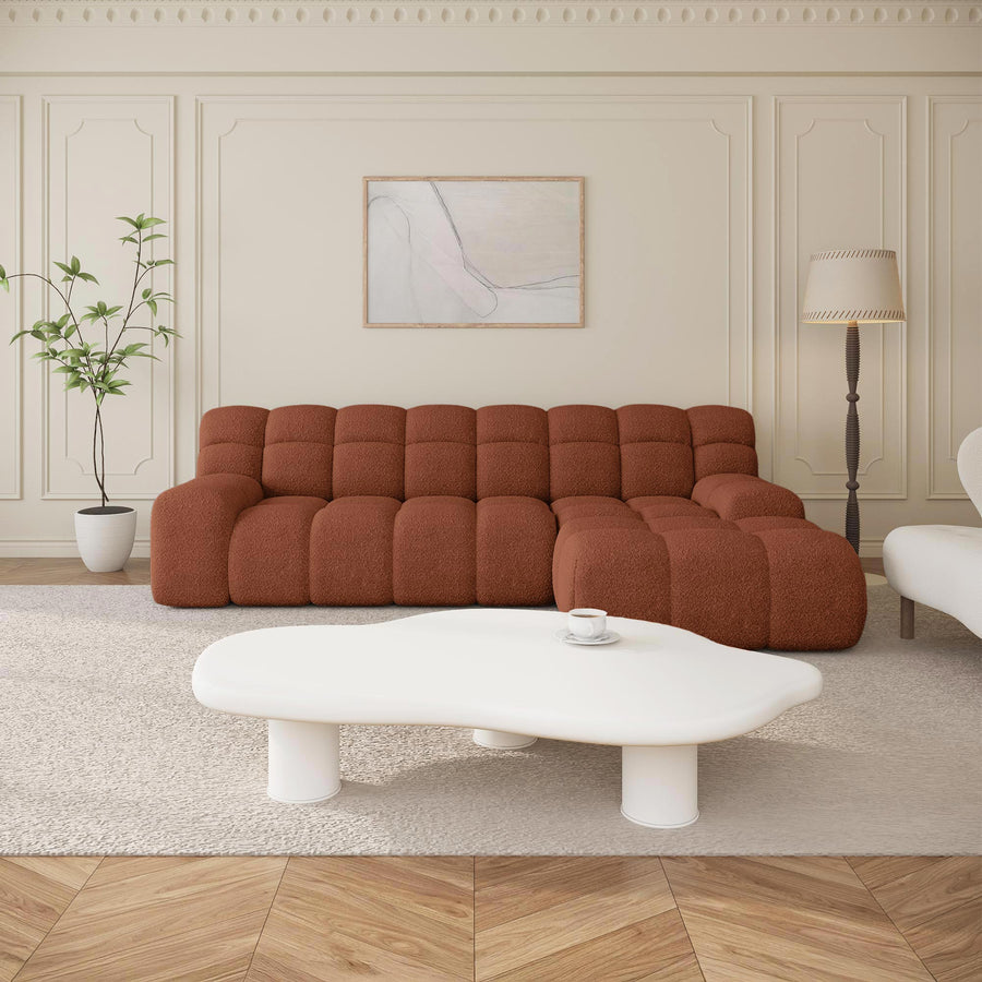 SERENA Canapé d'angle tissu bouclette orange - Angle droit — aperçu vidéo