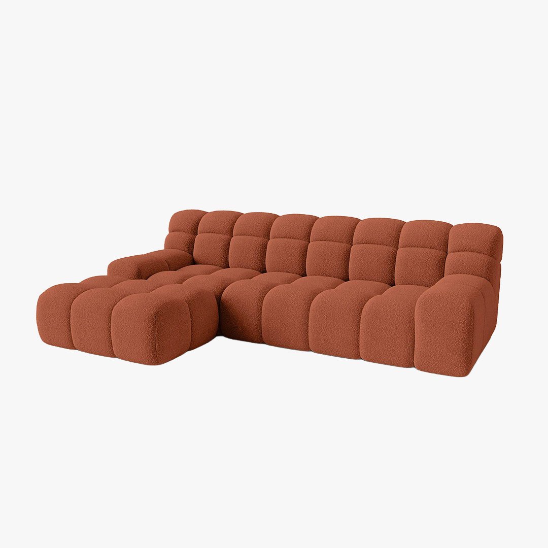 SERENA Canapé d'angle tissu bouclette orange - Angle gauche - Canapés d'angle - Mobilier Deco