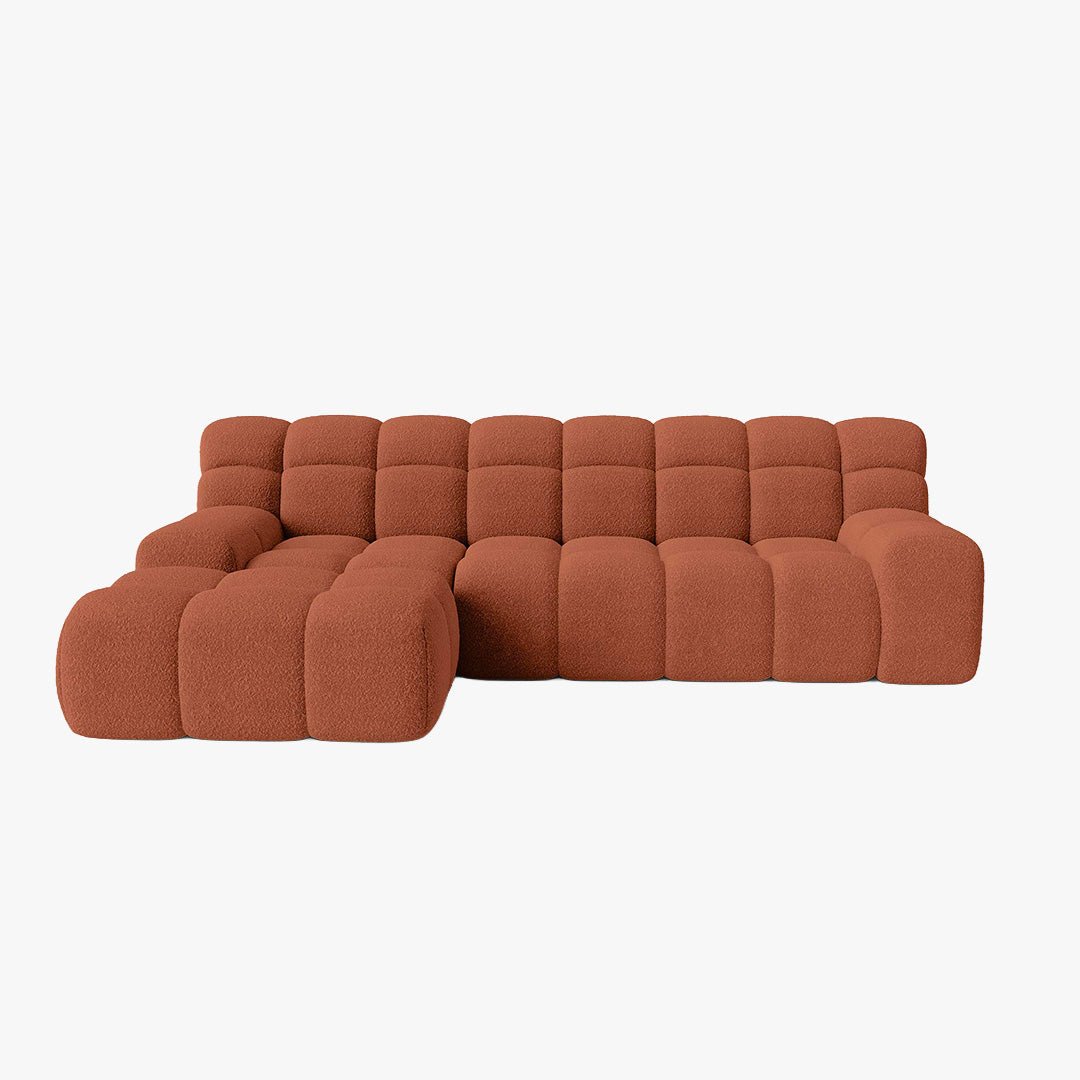 SERENA Canapé d'angle tissu bouclette orange - Angle gauche - Canapés d'angle - Mobilier Deco