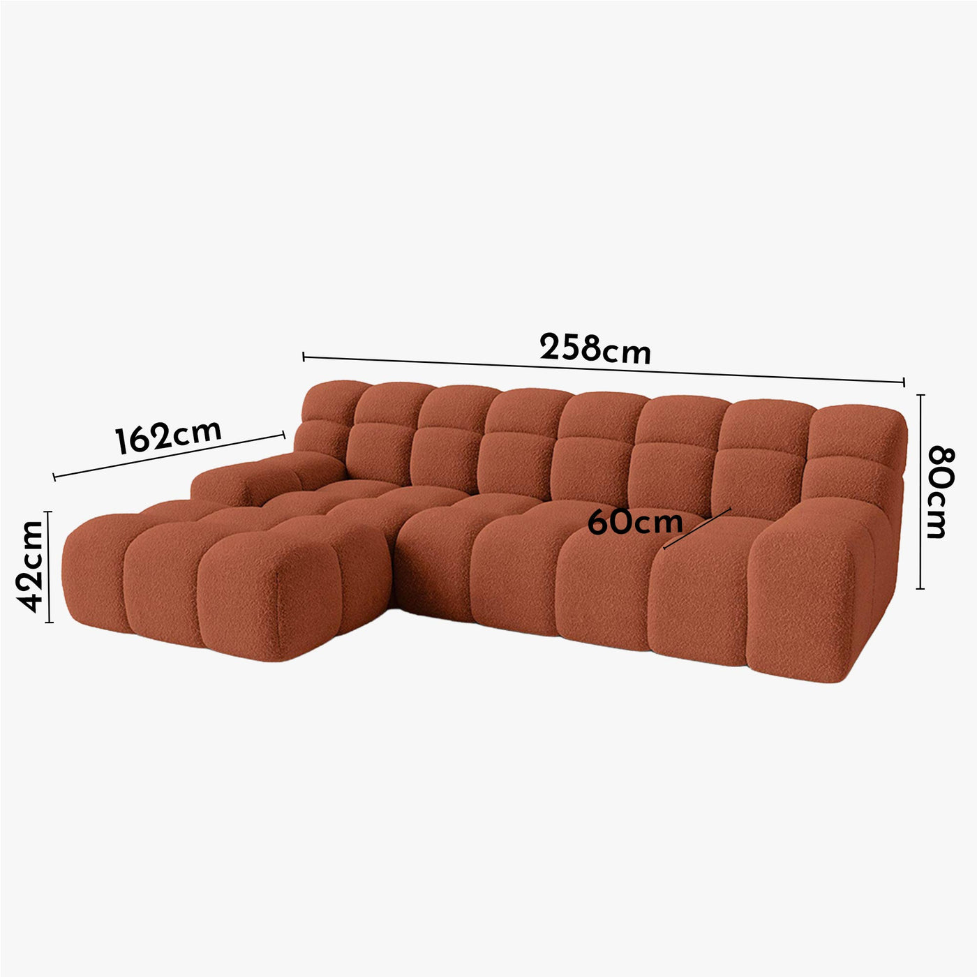 SERENA Canapé d'angle tissu bouclette orange - Angle gauche - Canapés d'angle - Mobilier Deco