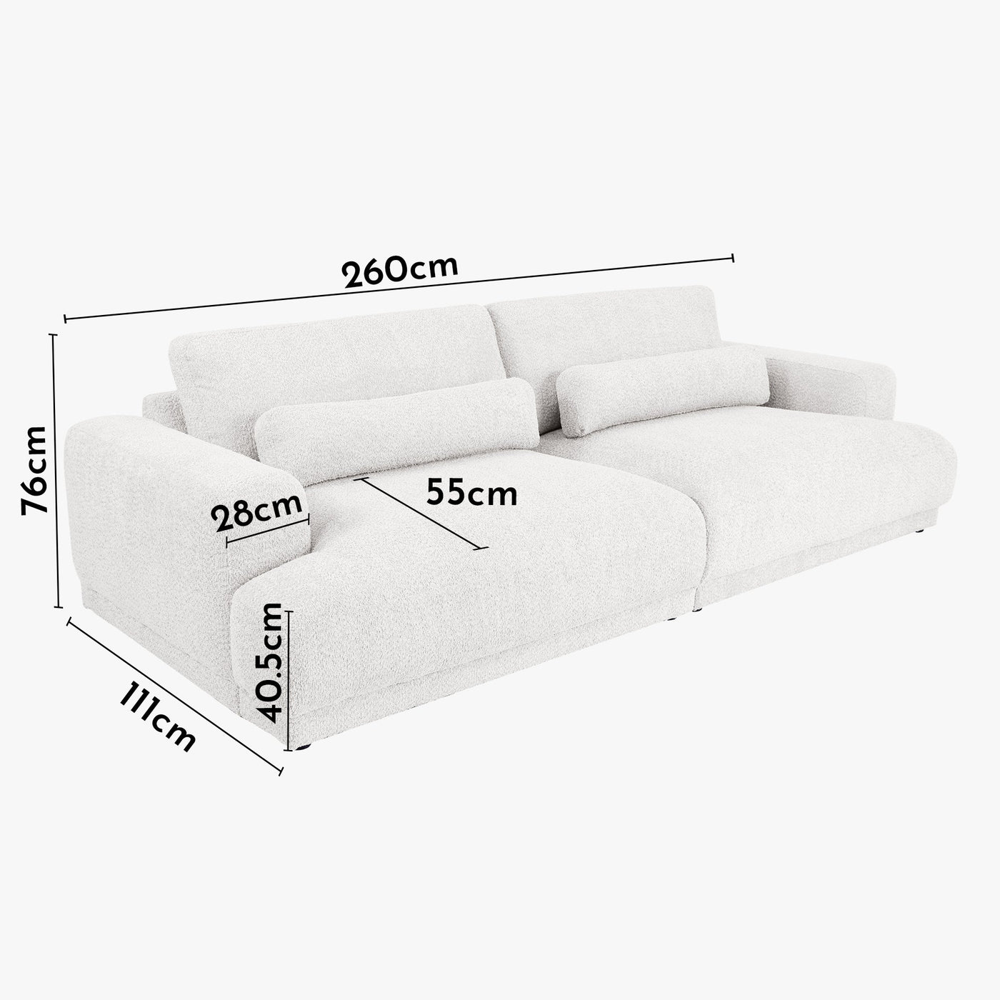 SEYA Canapé 3 places en tissu bouclette blanc écru - Canapés fixes - Mobilier Deco