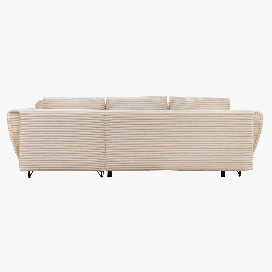 SEYNA Canapé d’angle convertible avec coffre en velours côtelé beige - Angle droit - Canapé d'angle convertible - Mobilier Deco