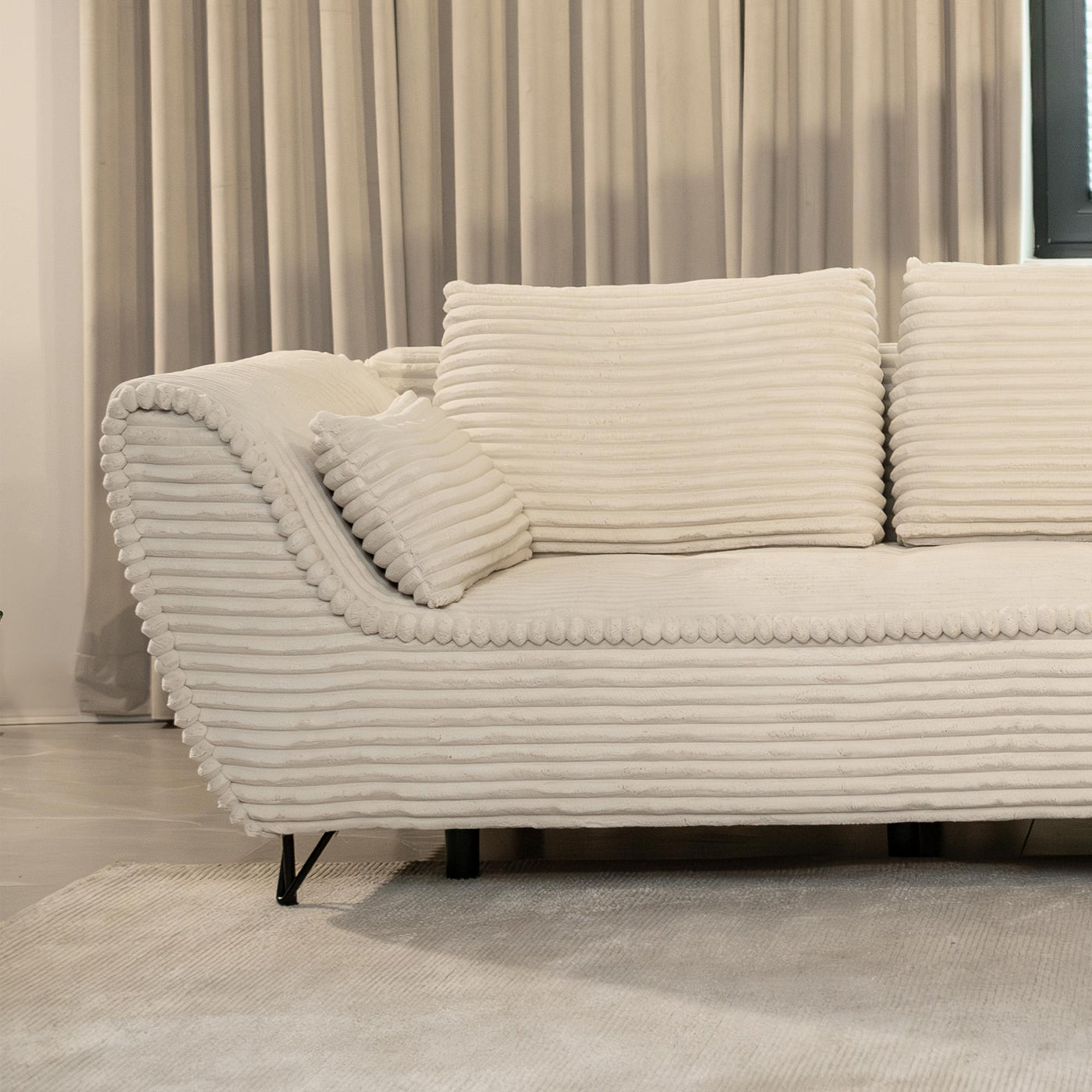 SEYNA Canapé d’angle convertible avec coffre en velours côtelé beige - Angle droit - Canapé d'angle convertible - Mobilier Deco