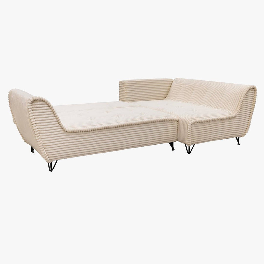 SEYNA Canapé d’angle convertible avec coffre en velours côtelé beige - Angle droit — aperçu vidéo