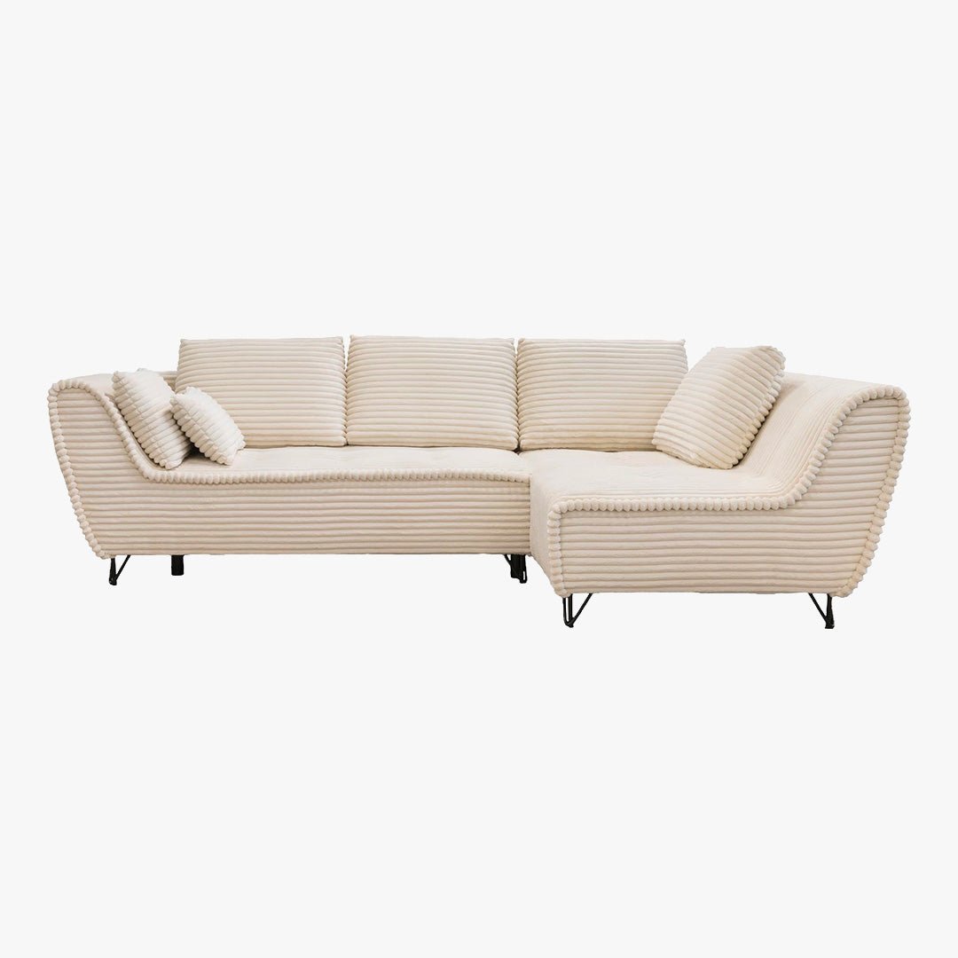 SEYNA Canapé d’angle convertible avec coffre en velours côtelé beige - Angle droit - Canapé d'angle convertible - Mobilier Deco