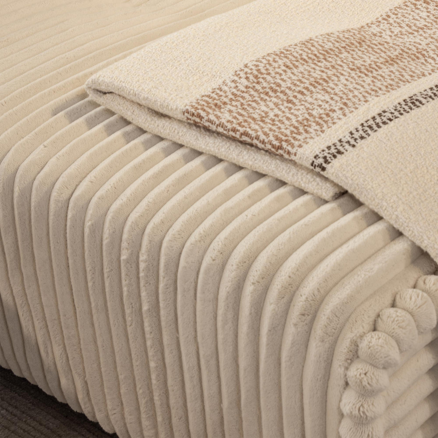 SEYNA Canapé d’angle convertible avec coffre en velours côtelé beige - Angle droit - Canapé d'angle convertible - Mobilier Deco