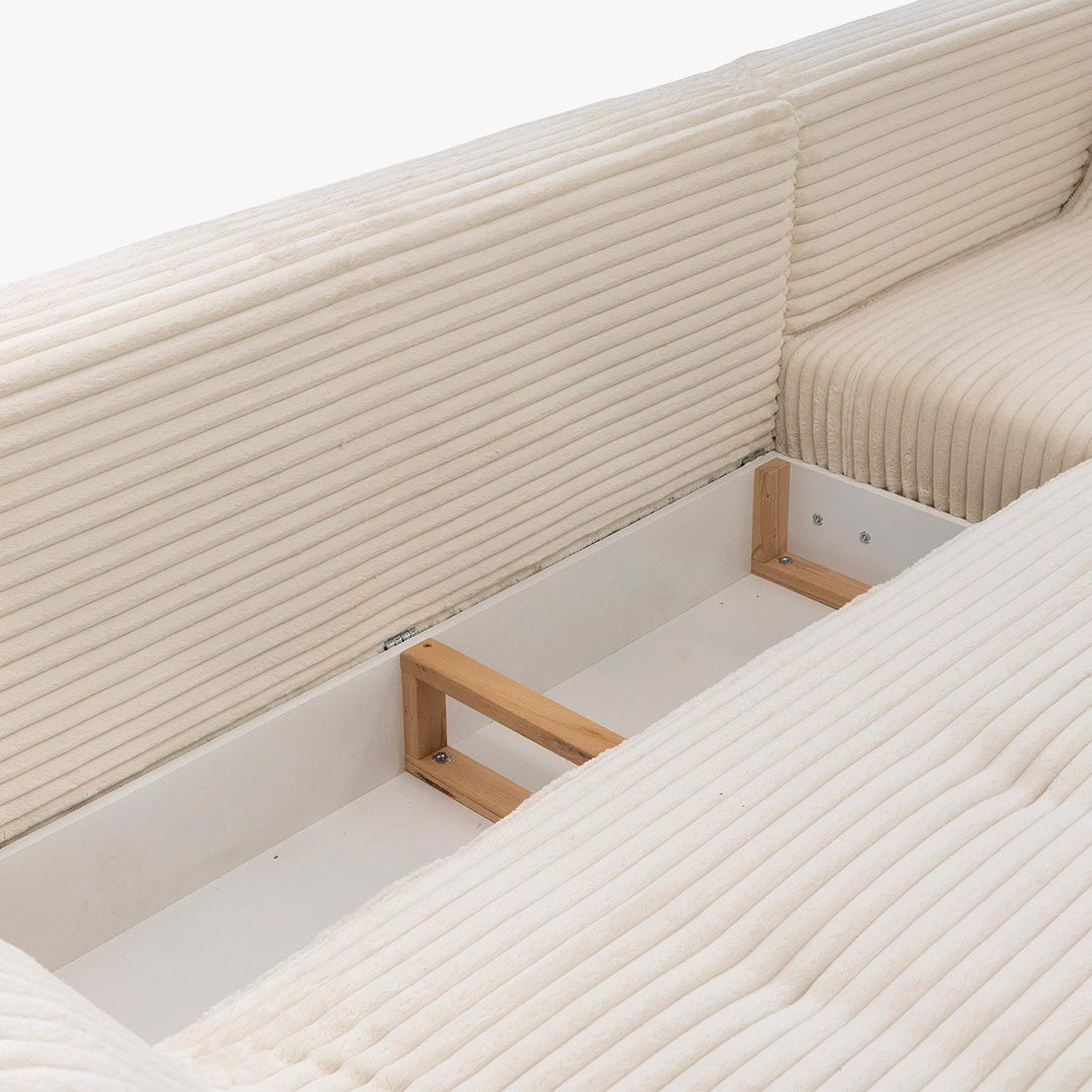 SEYNA Canapé d’angle convertible avec coffre en velours côtelé beige - Angle droit - Canapé d'angle convertible - Mobilier Deco