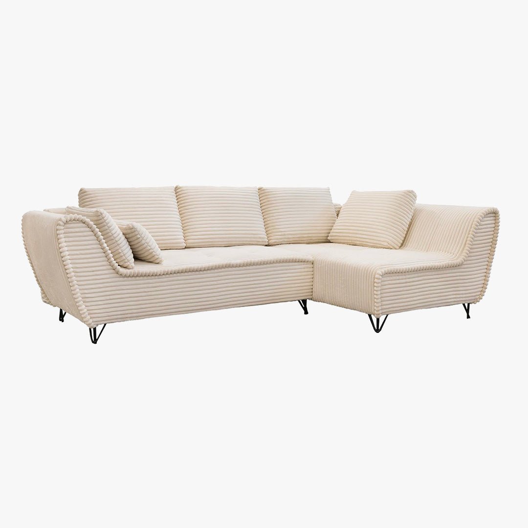SEYNA Canapé d’angle convertible avec coffre en velours côtelé beige - Angle droit - Canapé d'angle convertible - Mobilier Deco