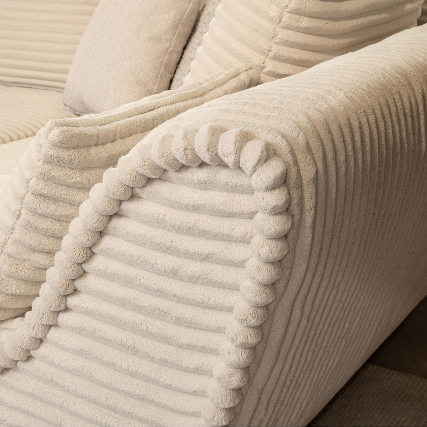 SEYNA Canapé d’angle convertible avec coffre en velours côtelé beige - Angle droit - Canapé d'angle convertible - Mobilier Deco