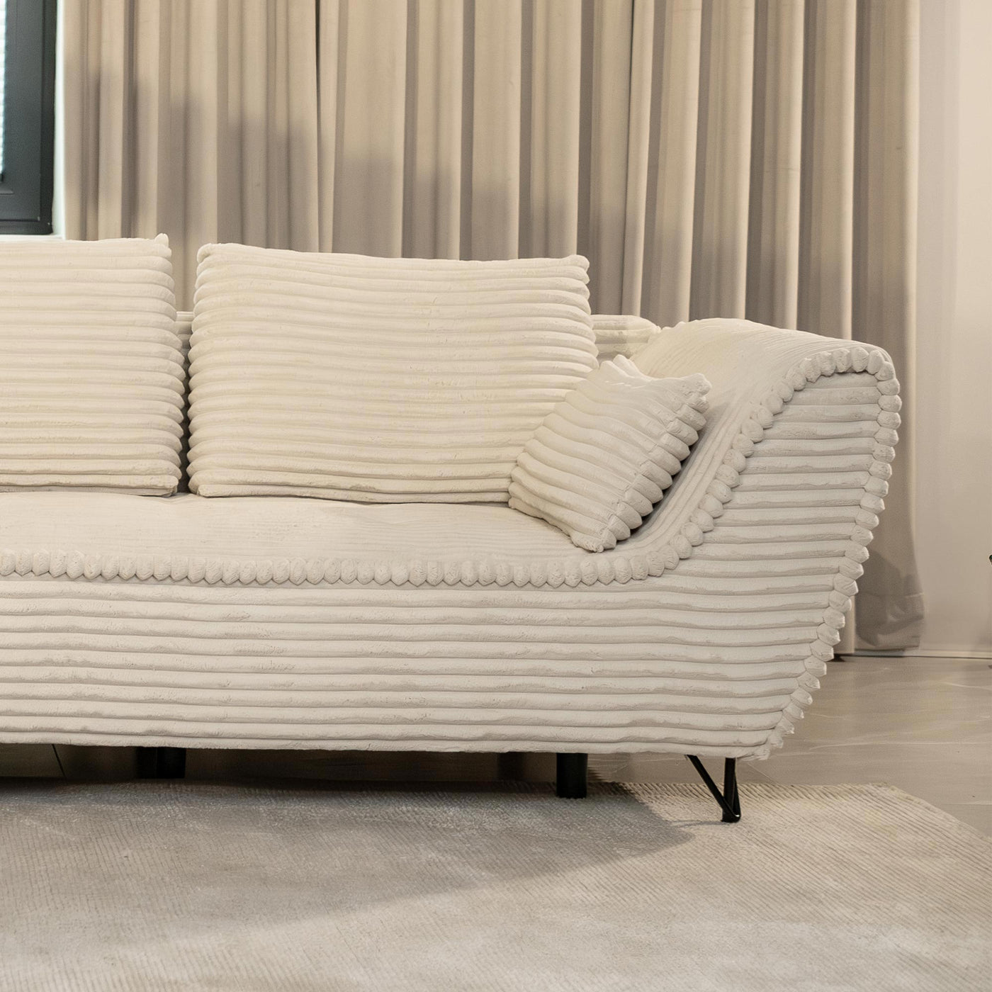 SEYNA Canapé d’angle convertible avec coffre en velours côtelé beige - Angle gauche - Canapé d'angle convertible - Mobilier Deco