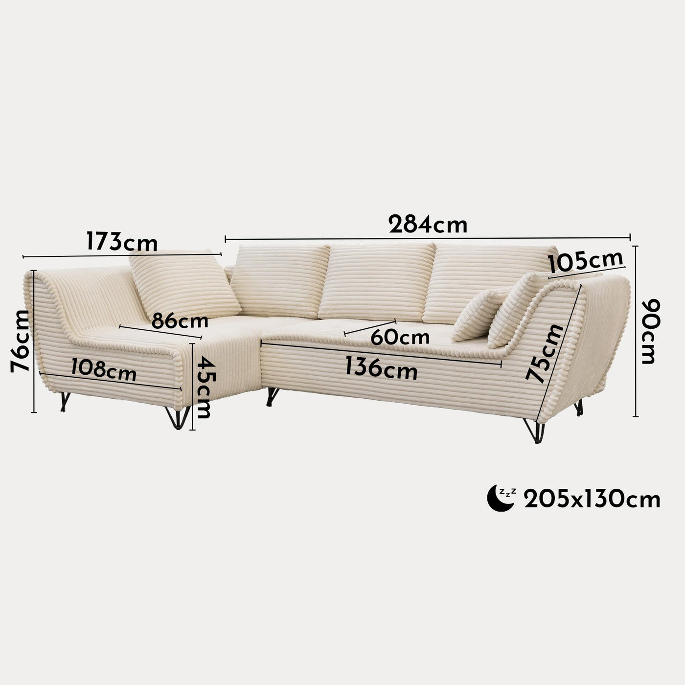 SEYNA Canapé d’angle convertible avec coffre en velours côtelé beige - Angle gauche - Canapé d'angle convertible - Mobilier Deco