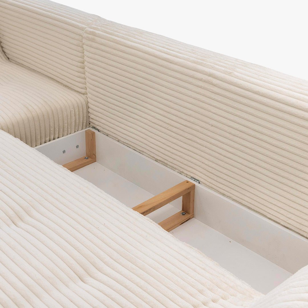 SEYNA Canapé d’angle convertible avec coffre en velours côtelé beige - Angle gauche - Canapé d'angle convertible - Mobilier Deco